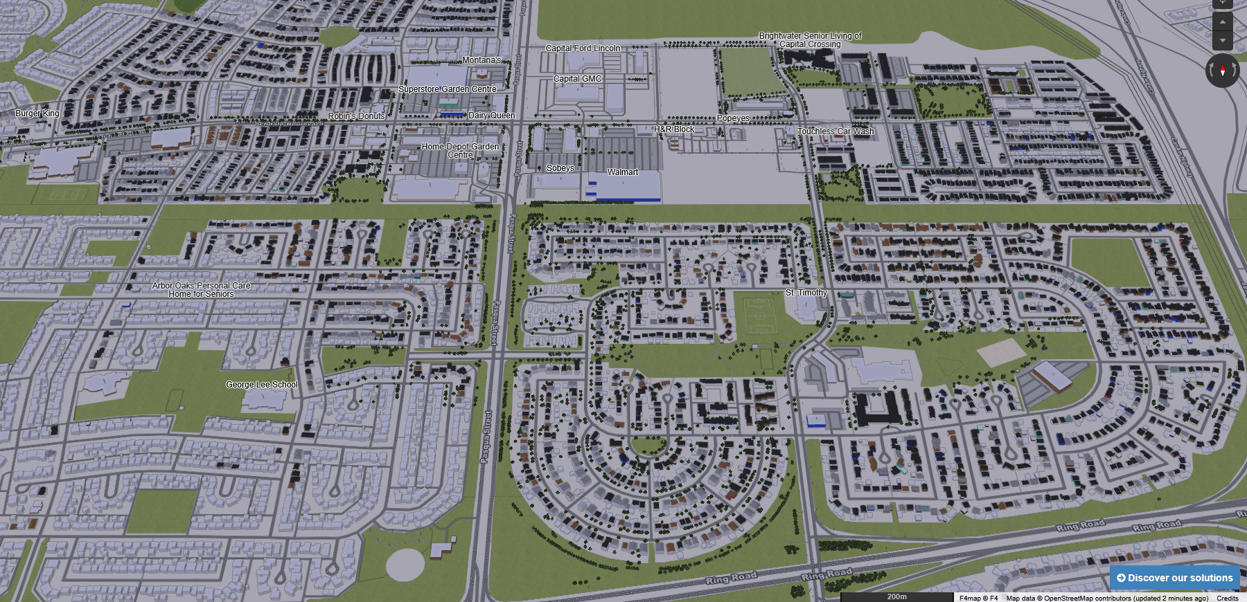 A screenshot of Regina North End as seen on F4map's 3d model viewer.